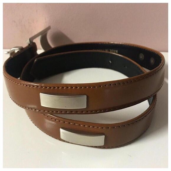 Vintage Elisa Paris Cognac Brown Leather Rectangle-Studded Belt GUC - Picture 5 of 7